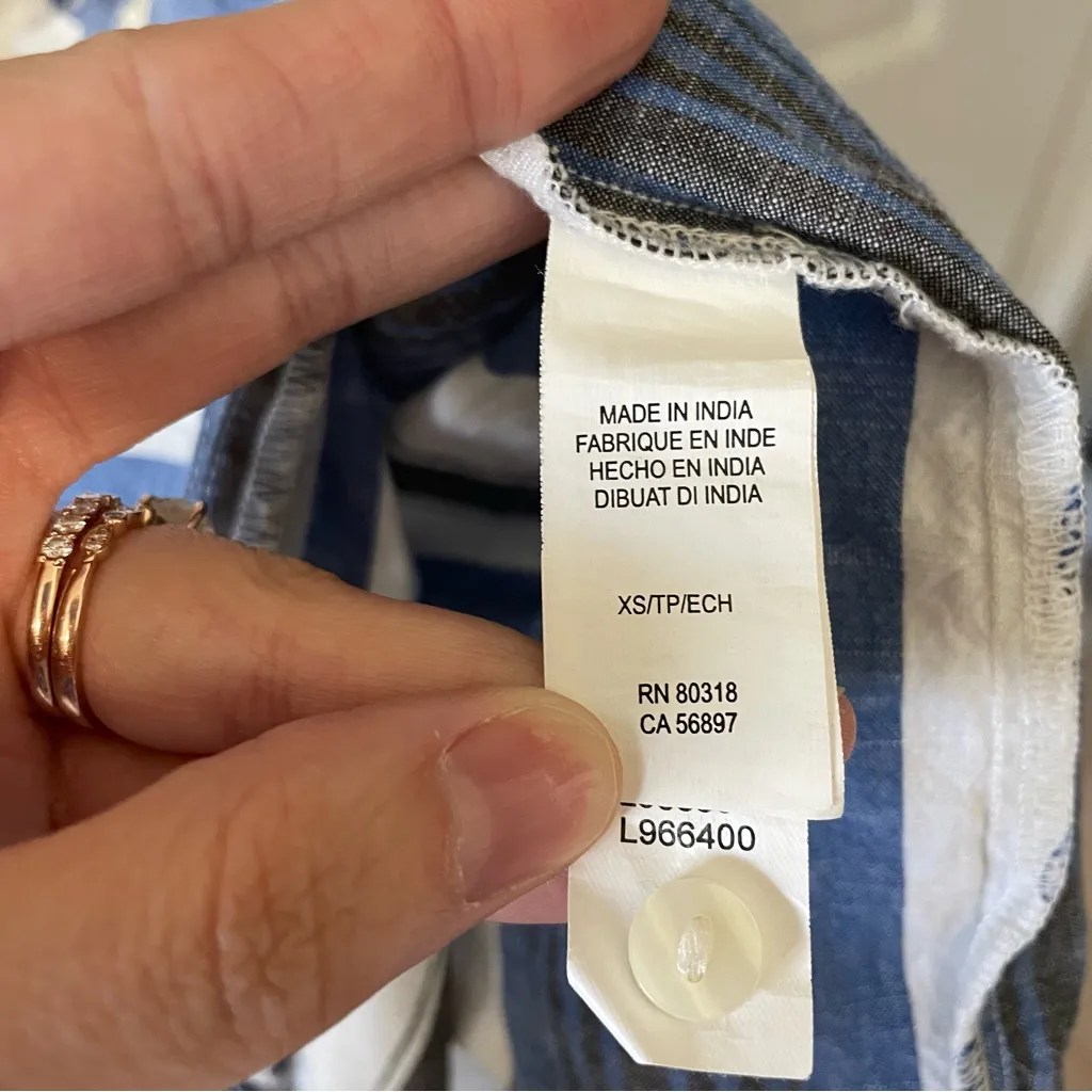 Lucky Brand Blue White and Black Stripe Midi Button Down Cotton Dress XS - Image 5