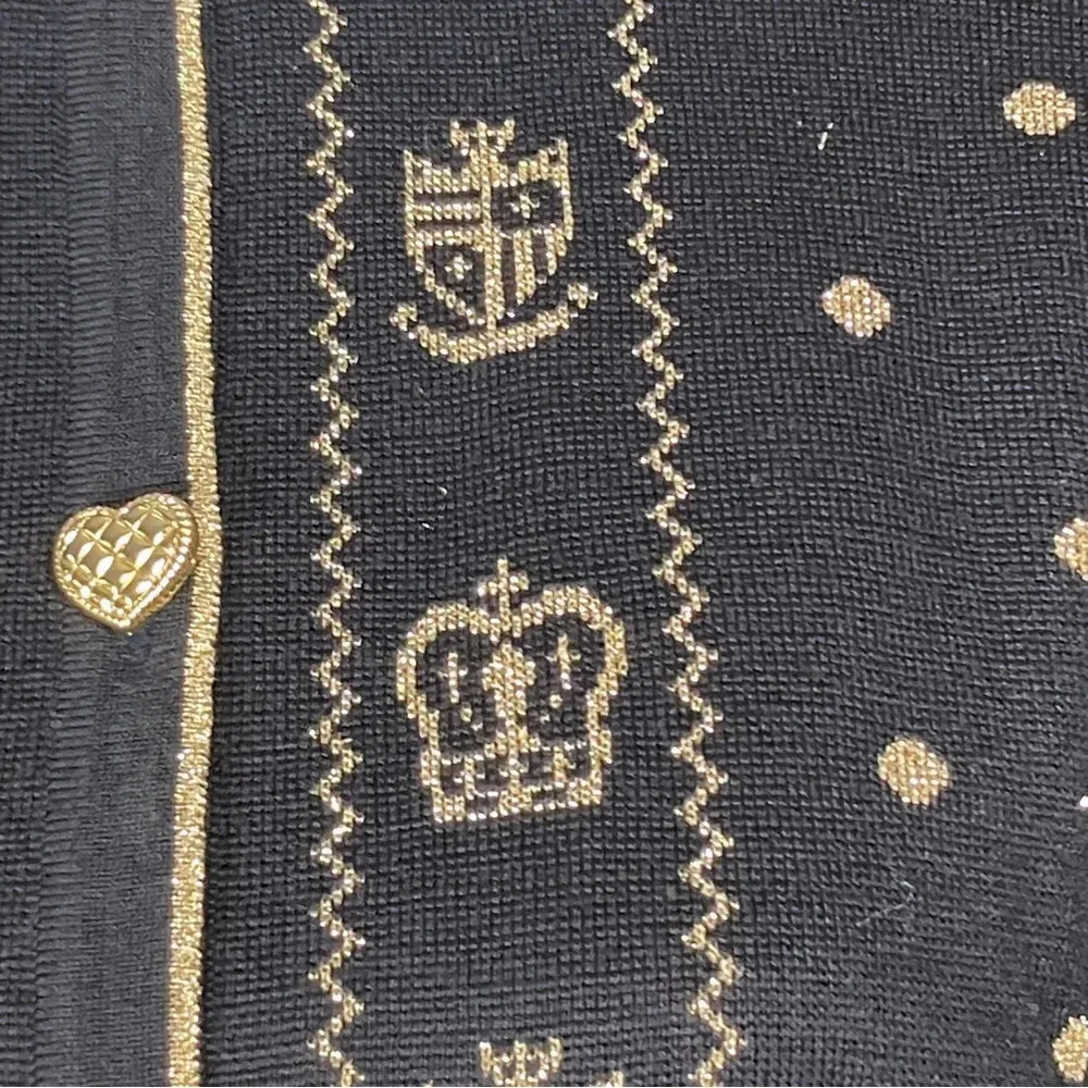 90s Vintage Asian Korean Cardigan XS Black Gold Heart Button Maximalist Eclectic - Image 9