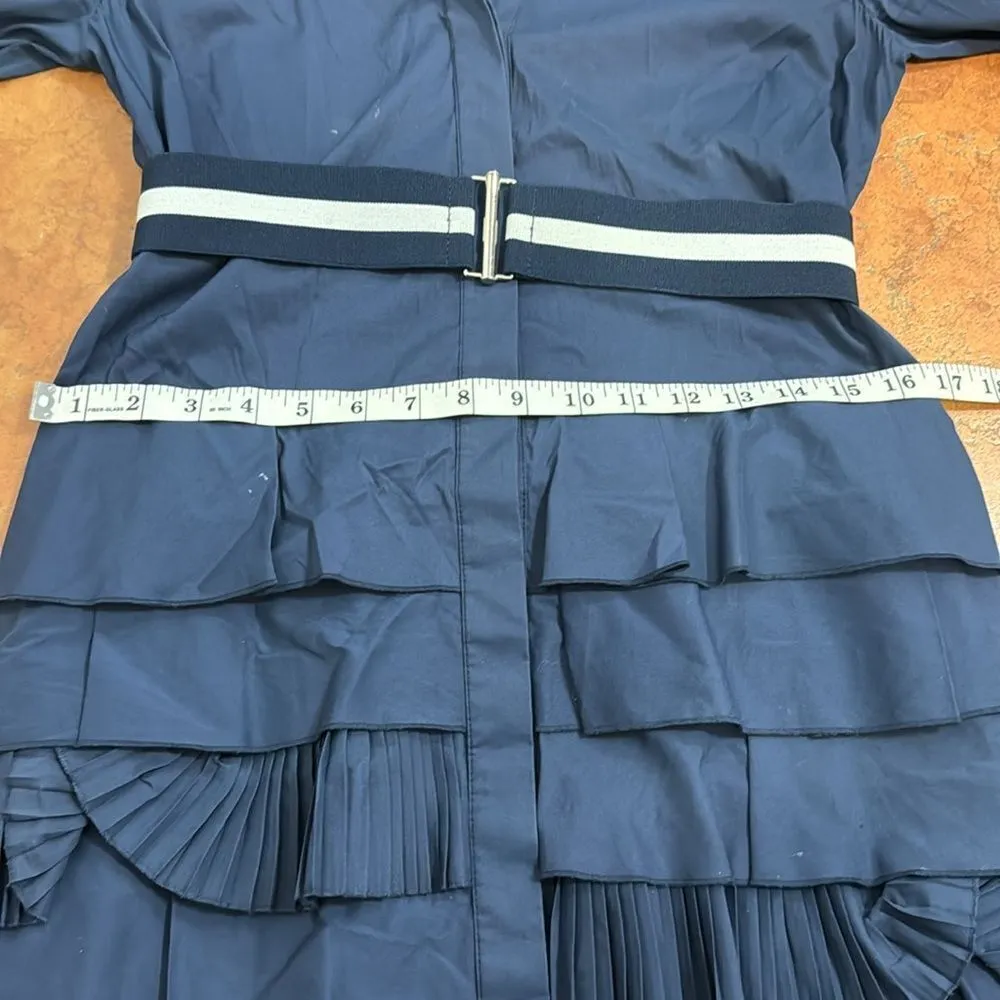 BCBGMaxazria Long Sleeve Ruffle Shirt Dress Cotton Blend Belt Navy Blue Size S - Image 10