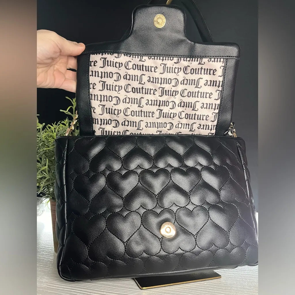 Juicy Couture Black Heart Quilted Shoulder Bag • Rhinestone JC Logo • NWT - Image 6