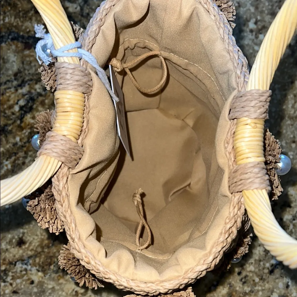 Haute Hippie | Mini Woven Bucket Bag w/ Flowers & Bamboo Handles - Image 4