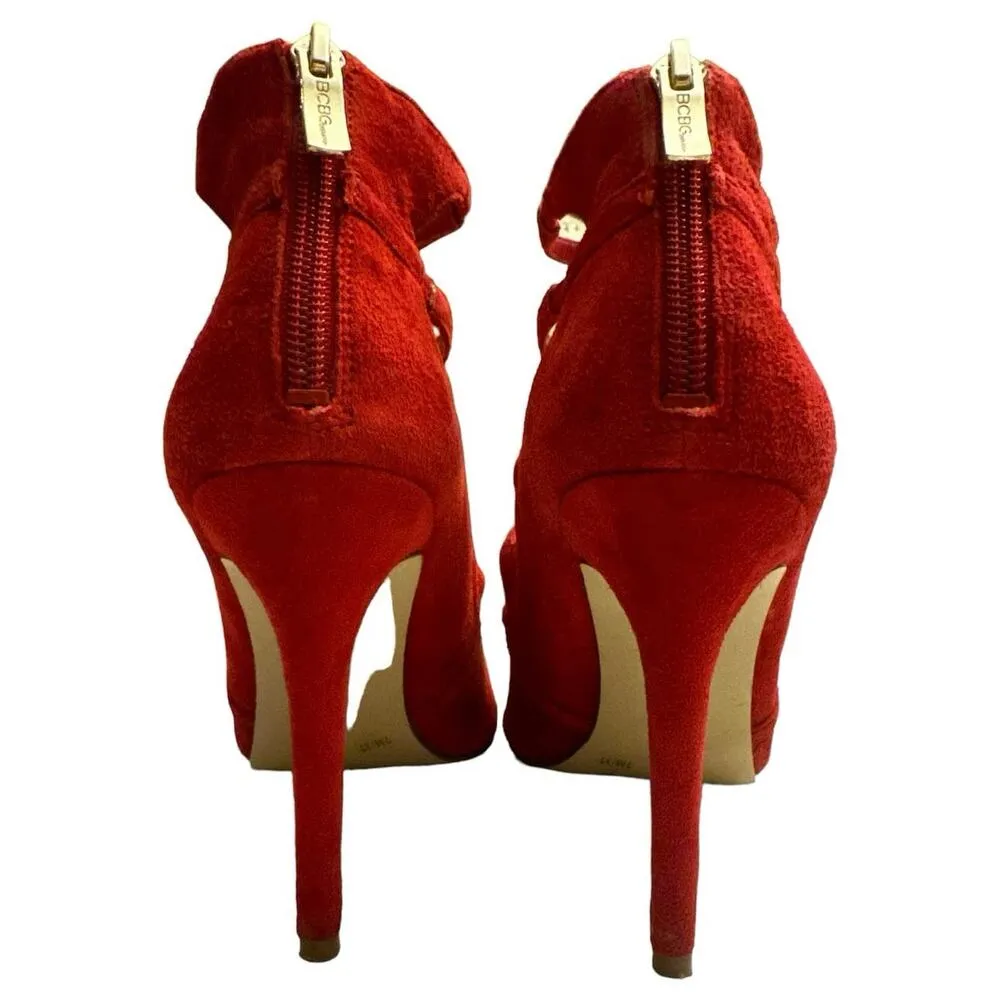 Bcbgeneration Cherry Red 4 Inch Sexy High Suede Heels size 7 - Image 6