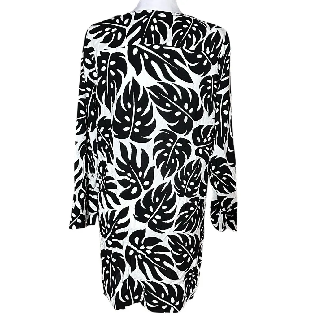 Mikoh Swim Coverup Dress Monstera V Neck Beach Cruise Rayon 3 L/XL Black White - Image 2
