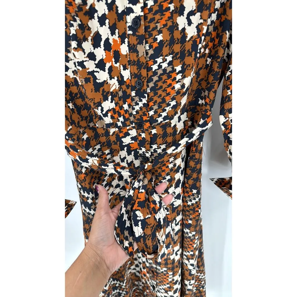 Equipment Relle Houndstooth Silk Midi Dress orange brown blue chic classic sz 4 - Image 6