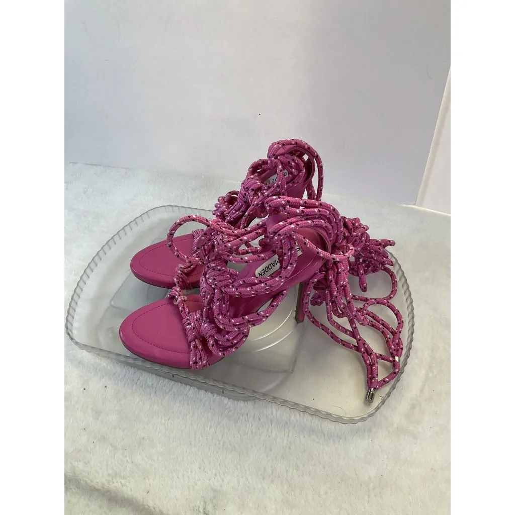 Steve Madden Fiore Ankle‎ Rope Tie Sandal In Multi Pink Size 8.5 Stiletto Heels - Image 3