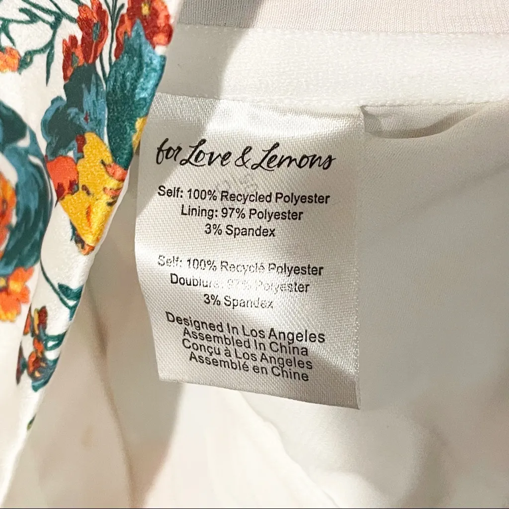 For Love and Lemons‎ XXS White Floral Puff Sleeves Smocked Brandy Zip Back Top - Image 5