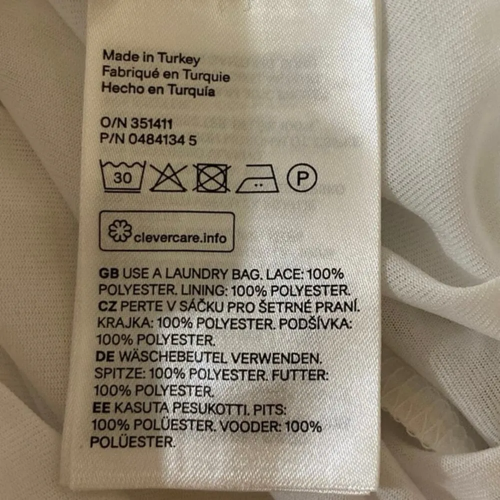 H&M White Lace Off The Shoulder Frill Sleeves A-Line Lined Midi Dress Size 4 - Image 7