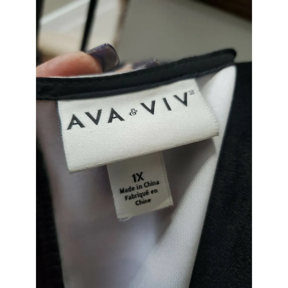 Ava & Viv Women's Multicolor Polyester V-Neck Short Sleeve Knee Length Dress 1X - Image 8