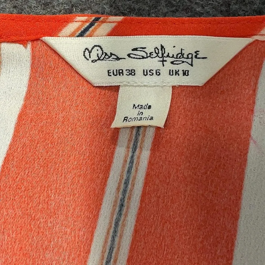 Miss Selfridge sleeveless orange white vertical striped midi dress size 6 Medium - Image 5