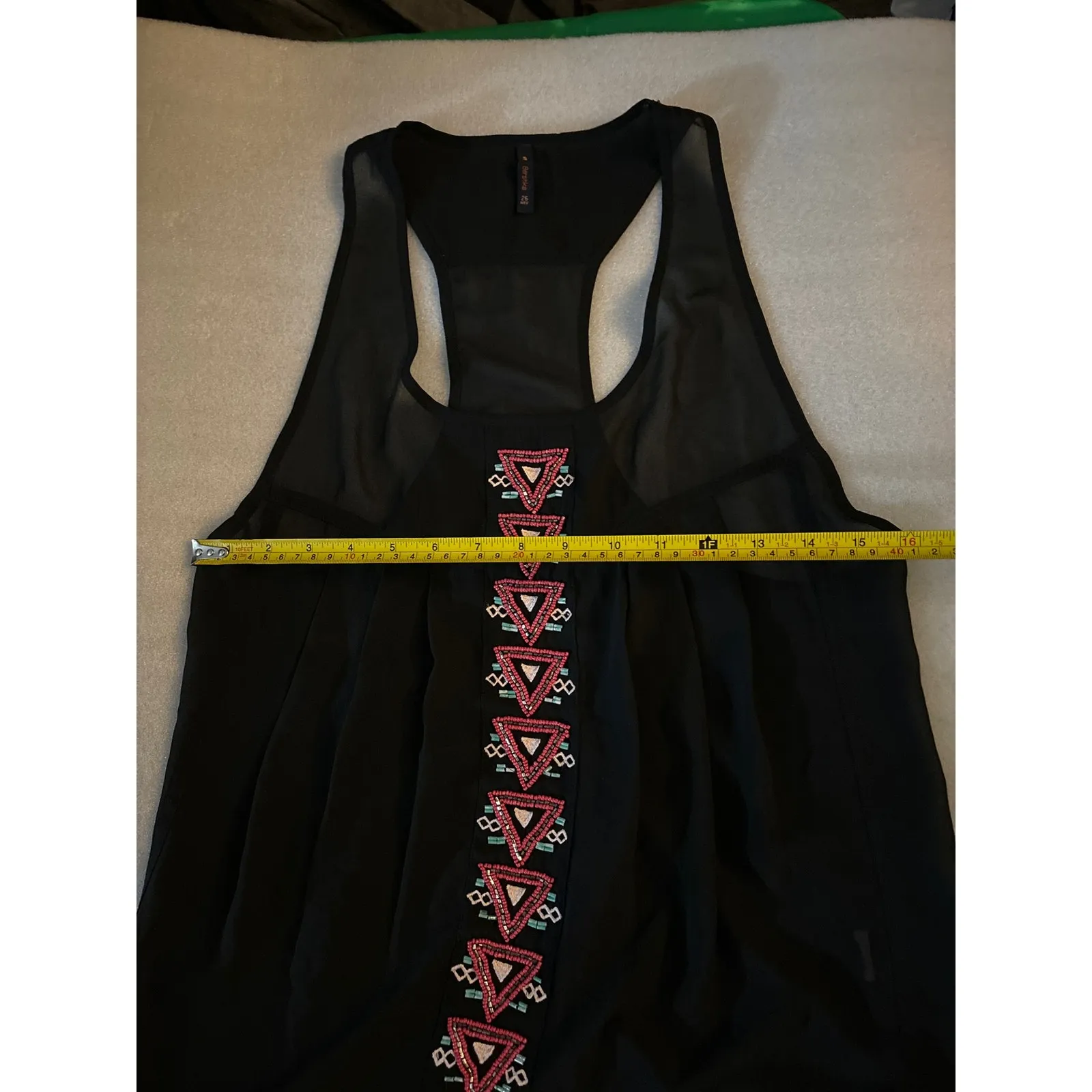 Bershka Black/Red Sheer Beaded Racerback Tank S Bohemian Dopamine Quiet Luxury - Image 7