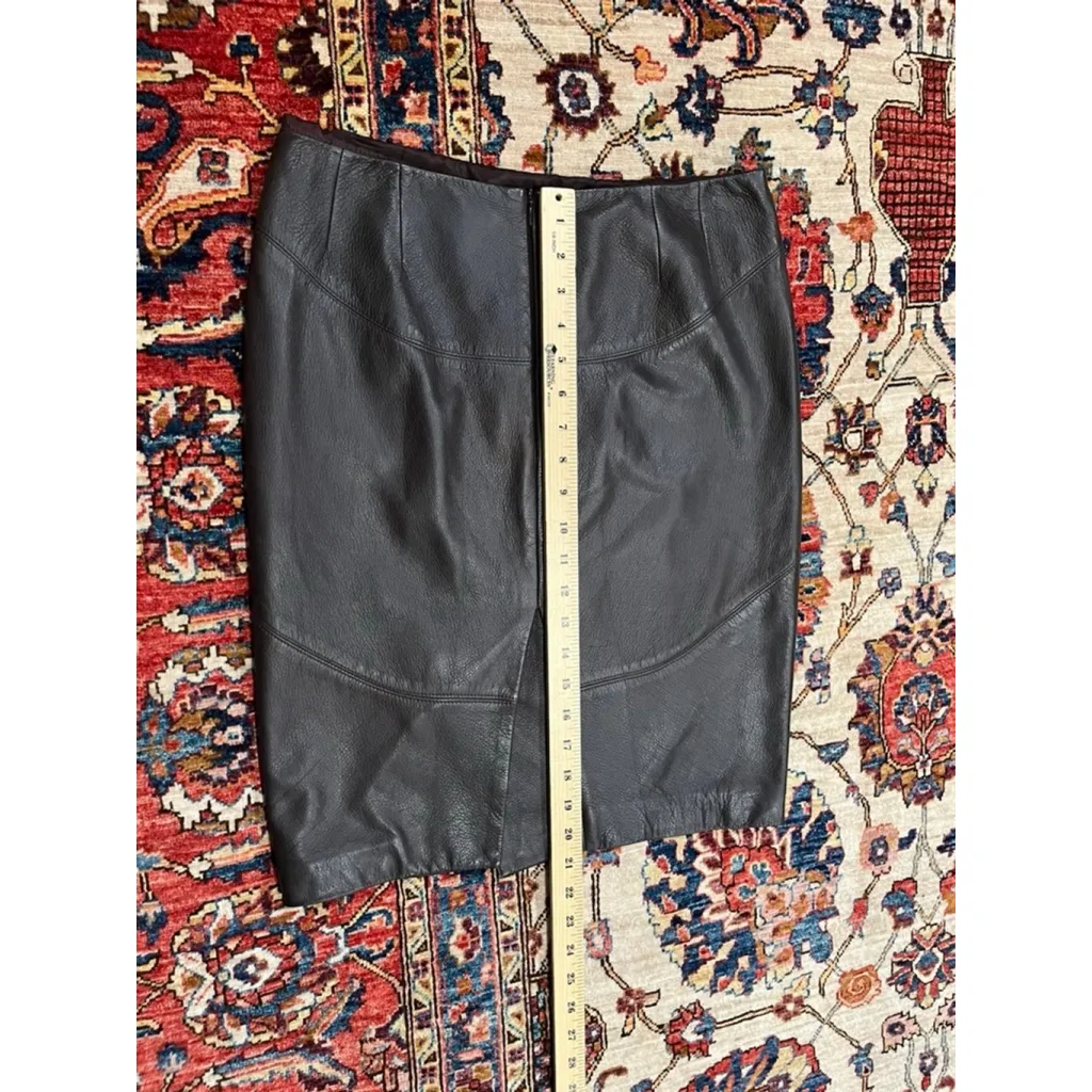 John Patrick Womens Black Genuine Leather Pencil Skirt Size 6 Lined Midi Classic - Image 4
