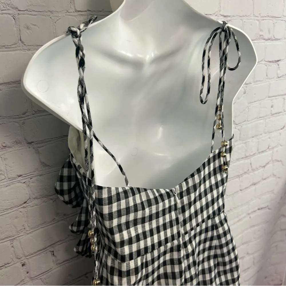 Sabo Skirt New Black Gingham Saha Gingham mini dress cotton ruffle Small Chic White - Image 7