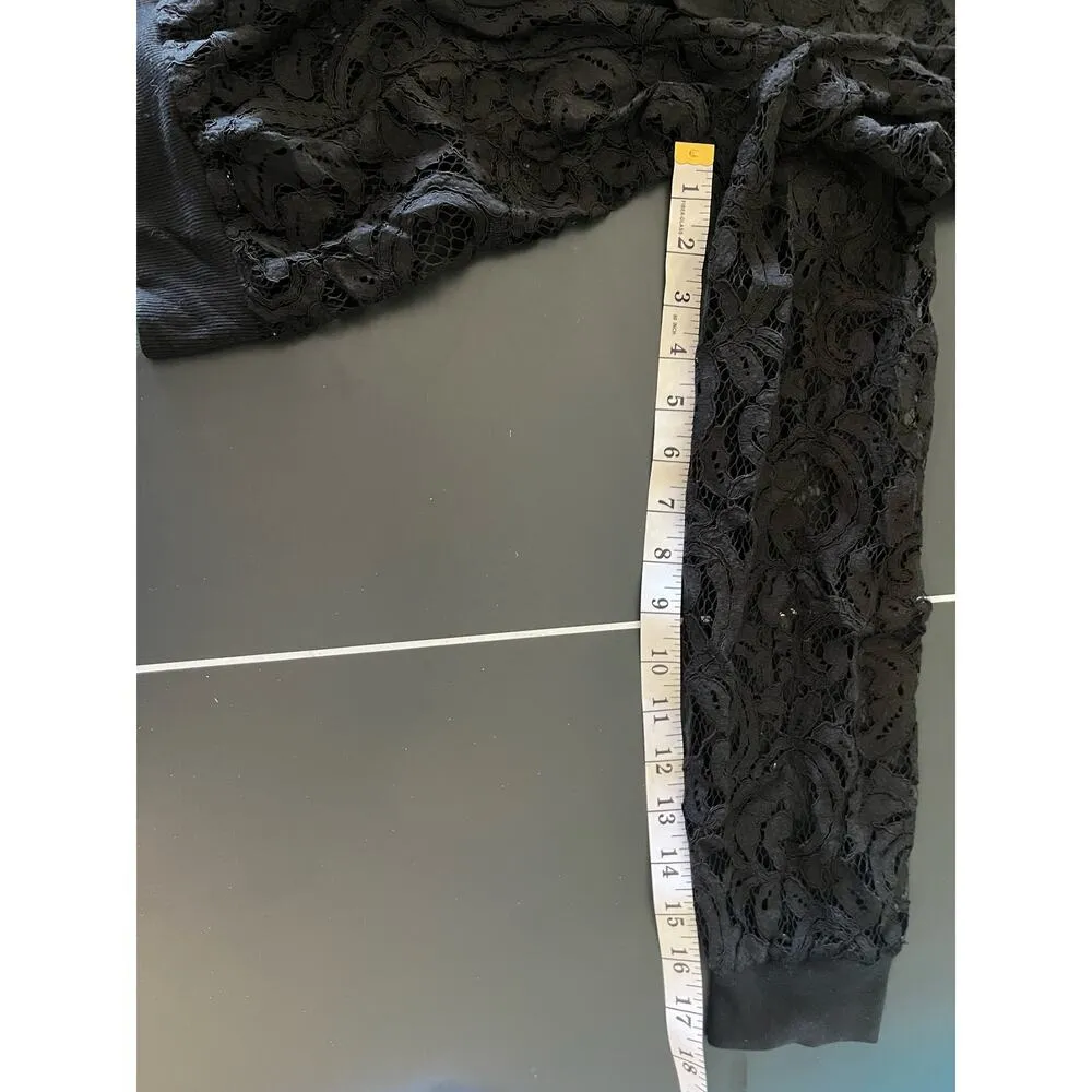 BCBGMAXAZRIA Women's Black Lace Bomber Jacket Size M Long Sleeve Zip Front - Image 4