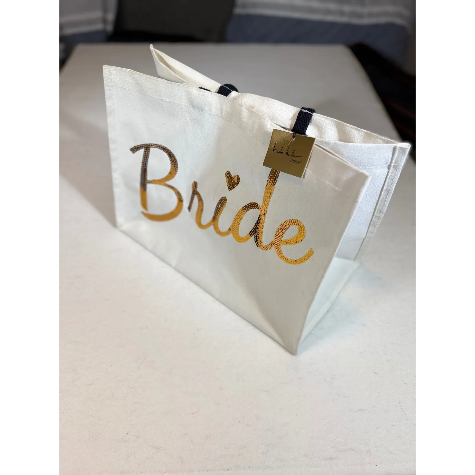 Nicole Miller Bride Sequin Heart Canvas Tote Bag Wedding Bridal Party Gift - Image 2