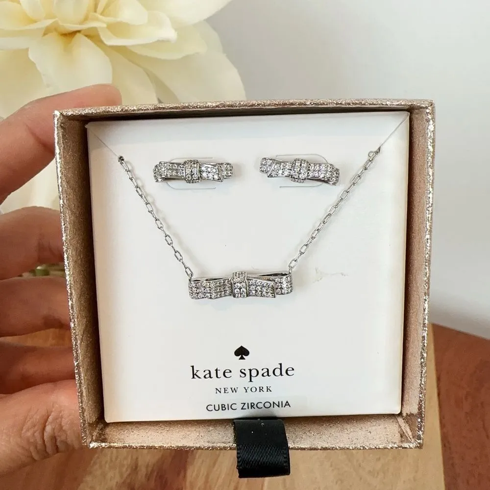 NWT Kate Spade Ribbon Boxed Set Earrings‎ and Necklace - Image 6