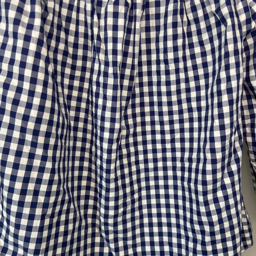 Madewell Blue Checkered Gingham Smocked Neck Off Shoulder Blouse Sz XXS - Image 6