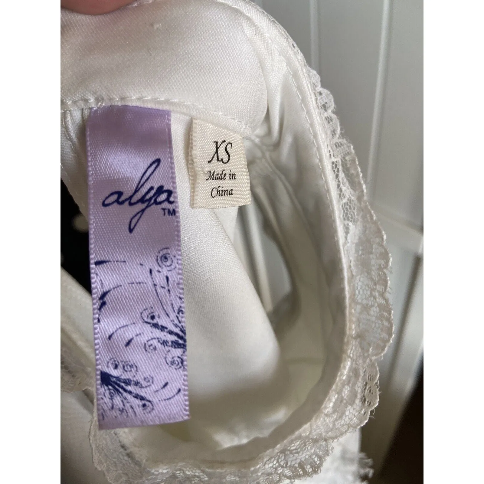 Francesca's‎ Alya Womens Dress Sz XS White Eyelash Lace Fit and Flare High Neck - Image 5