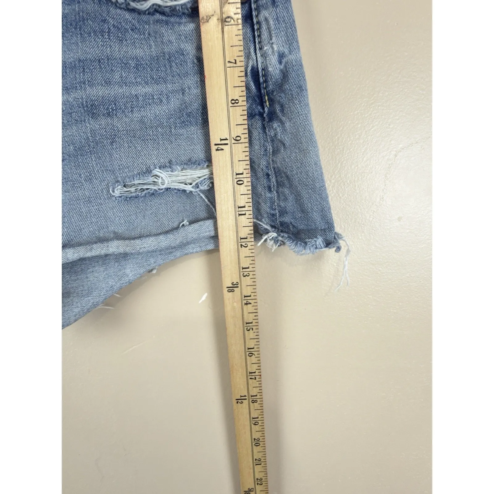 Moussy Vintage Medium Blue Distressed Ripped Jeans Size 28 Raw Hem Made in Japan - Image 8