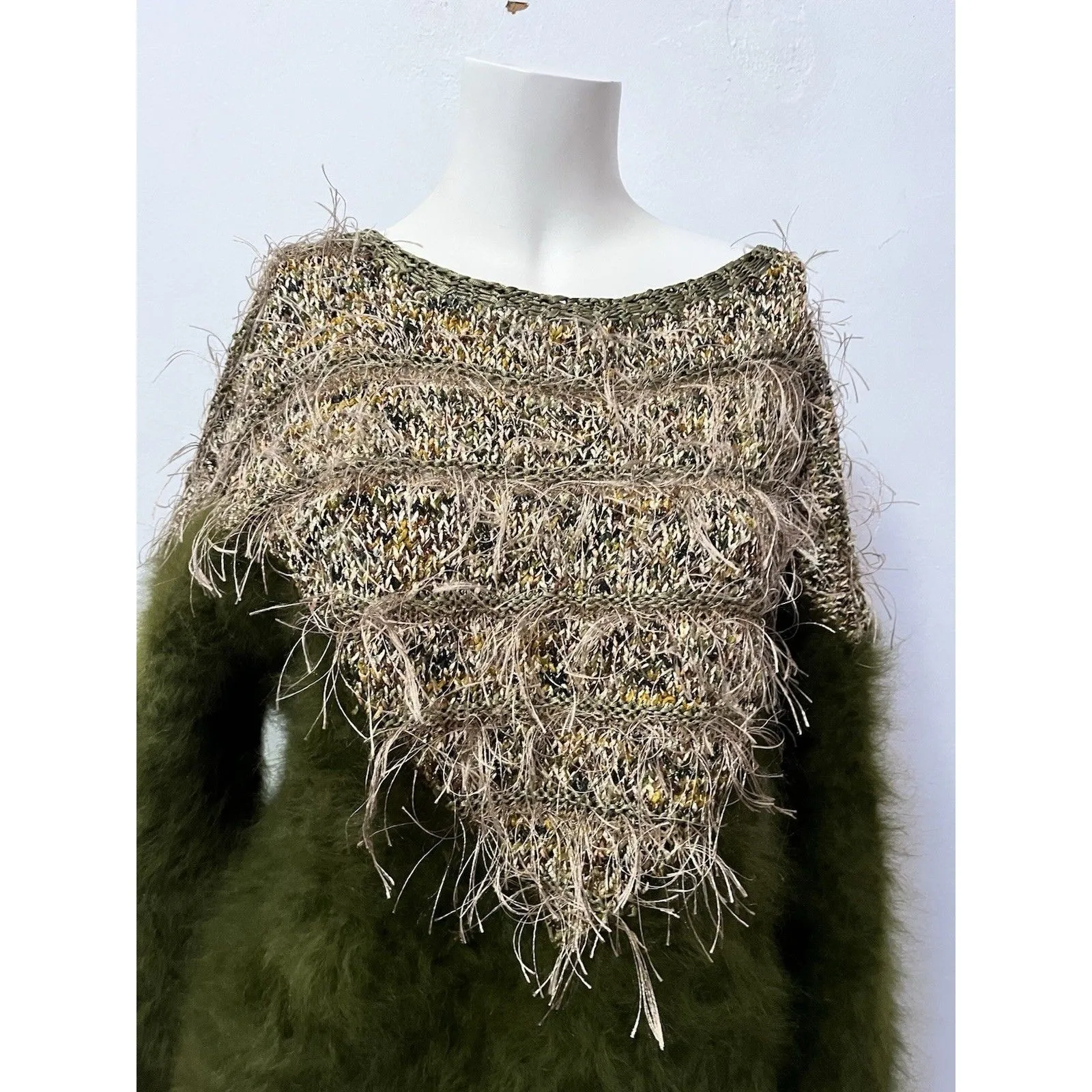 Womens Avante Garde Mohair Sweater M Earthy Artsy Boho Textured Art To Wear Green Size M - Image 4