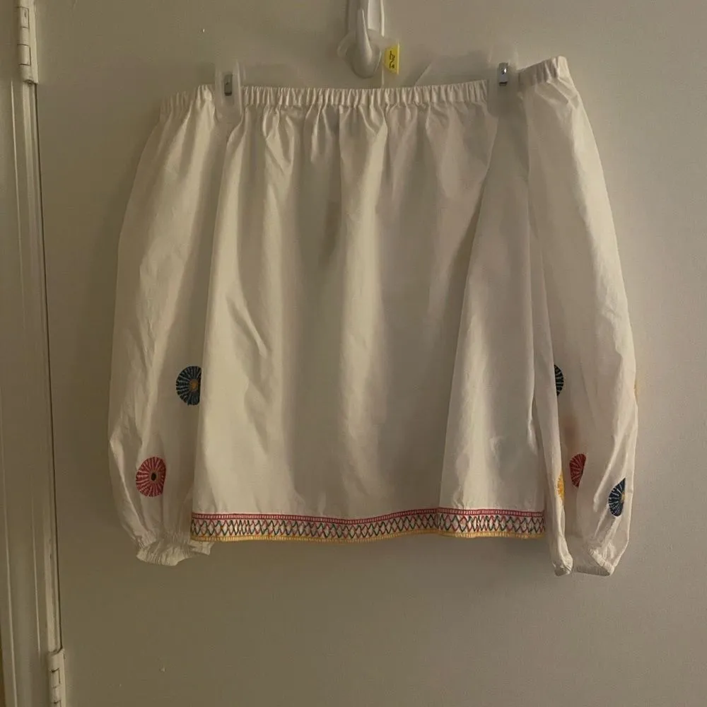 NWT Madewell Women’s Embroidered Off the Shoulder Top White Long Balloon Sleeve - Image 8