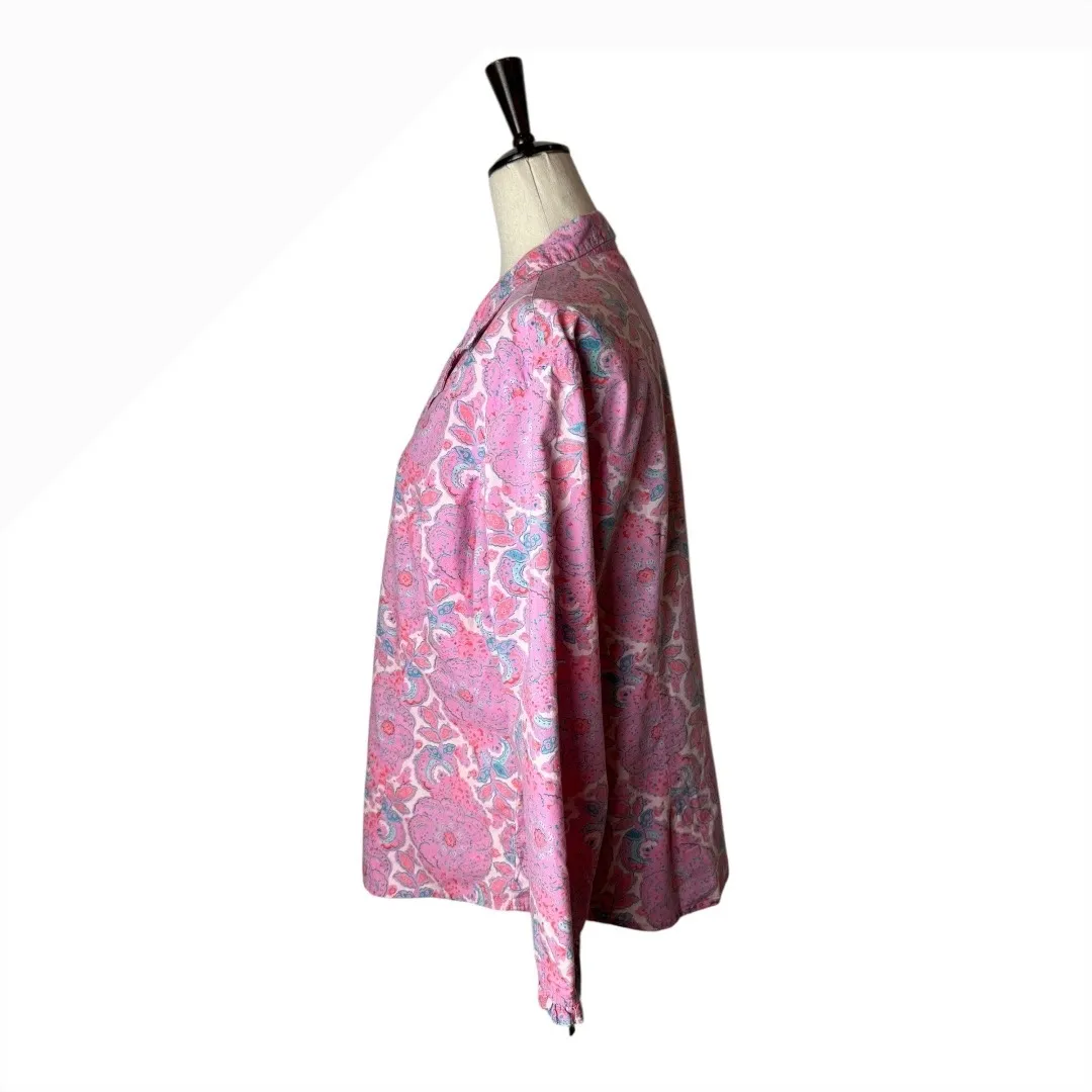 Pine Cone Hill Shirt Women Medium Pink Cotton Floral Button Up Boho Preppy - Image 5
