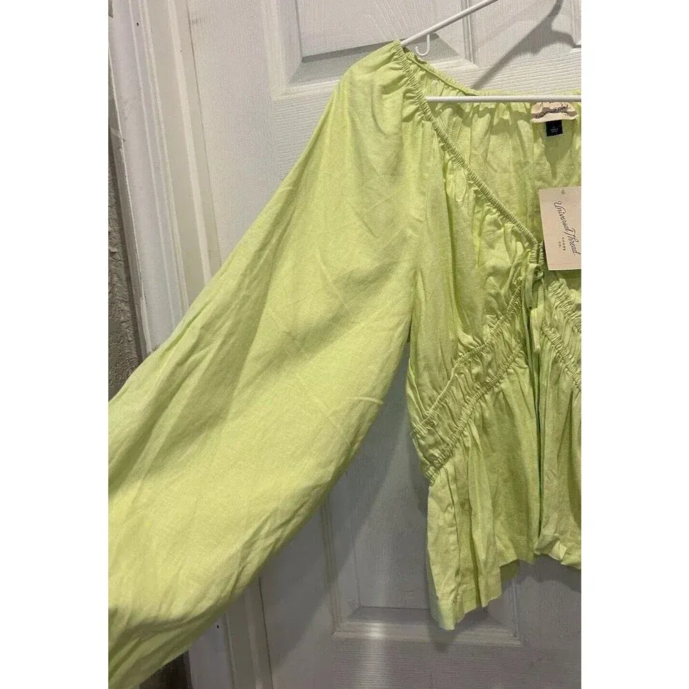 Universal Thread Linen Rayon Top Green Puff‎ Long Sleeve Tie-Front Large NWT - Image 5