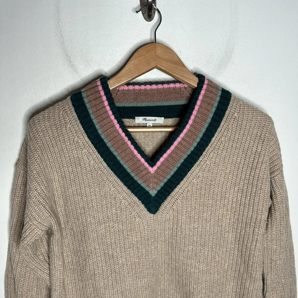 Madewell Tipped Forrest V-Neck Oversized Tennis Sweater Heather Birch size XS - Image 4