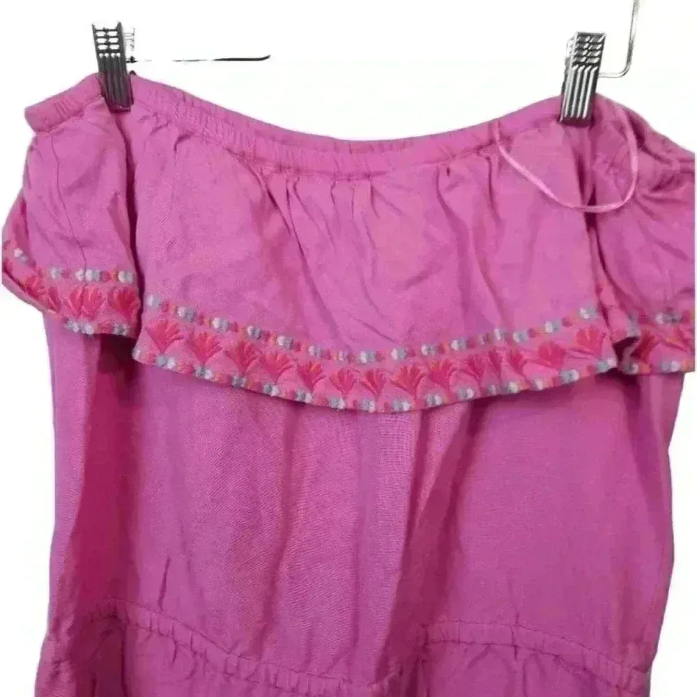 Vineyard Vines Women's Pink Strapless Ruffle Embroidered Romper Medium - Image 5