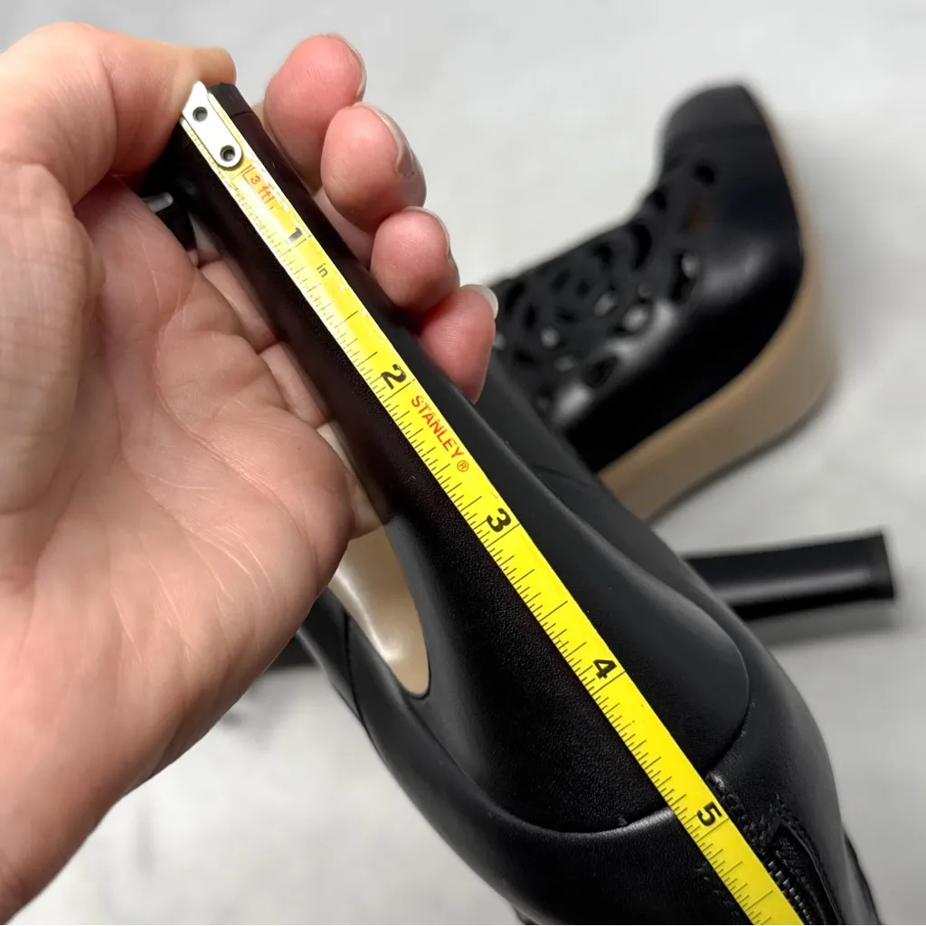 Valentino Garavani Leather Floral Laser Cut Block Heel Ankle Booties Boots Black - Image 12