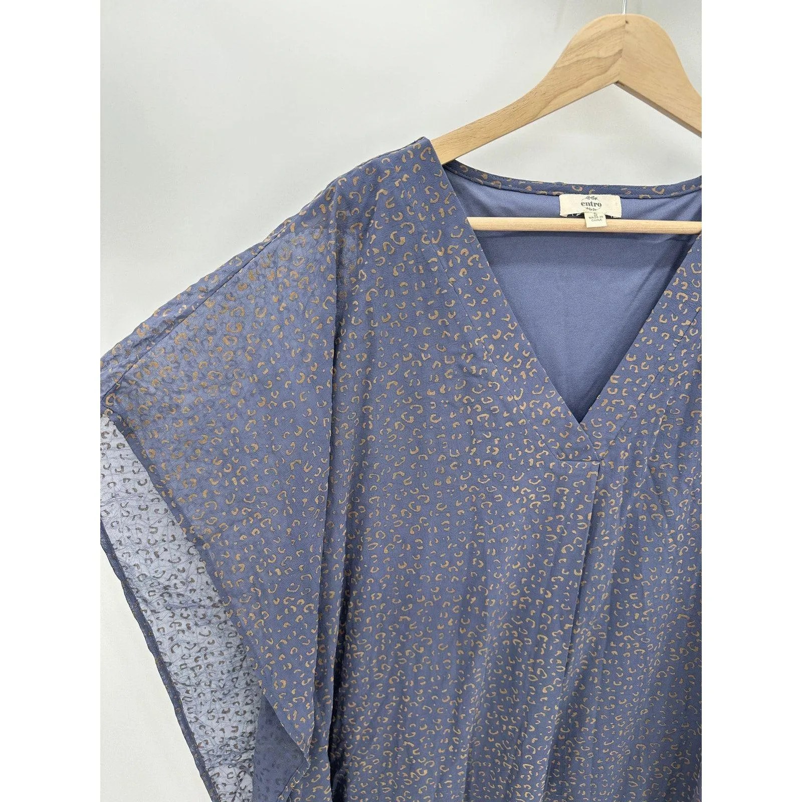 Entro Womens Blue Sheer Oversized Tunic Mini Dress Size S Flowy Boho Fairy - Image 3