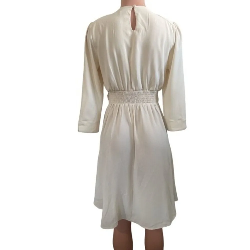Roolee Ivory Dress Size MEDIUM with 3/4 Sleeves | Shirred Waist |Yoke Detail Top - Image 2