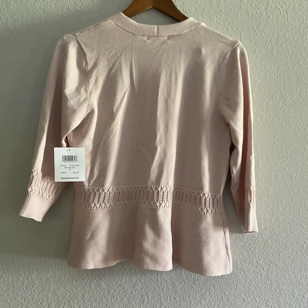 NWT 89th Madison Women Pastel Pink Open Cardigan Office Business Casual M Medium - Image 3