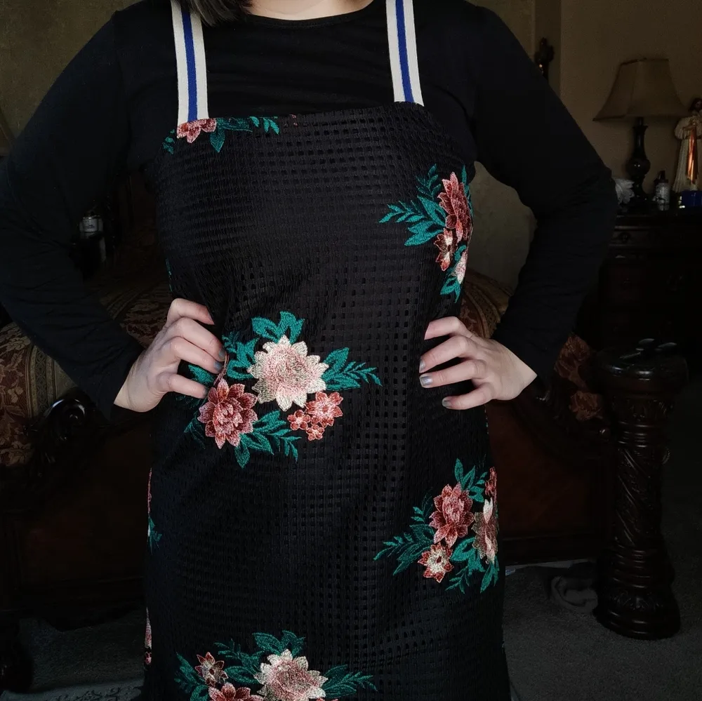 ZARA embroidery flowers black mesh dress size S - Image 3