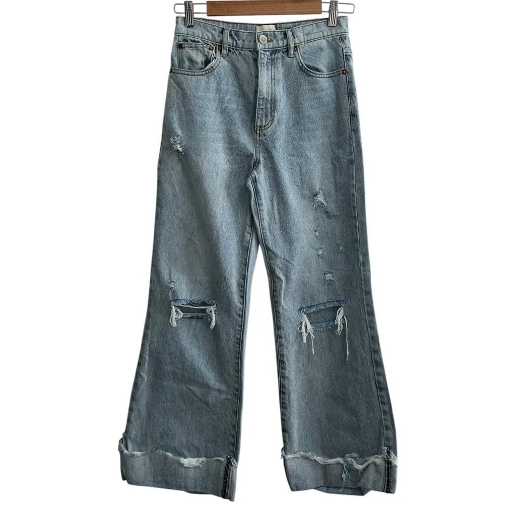 Alice + Olivia Jeans Amazing High Rise BF Raw Hem Cuff Jean Rockstar Blue Wash - Image 2