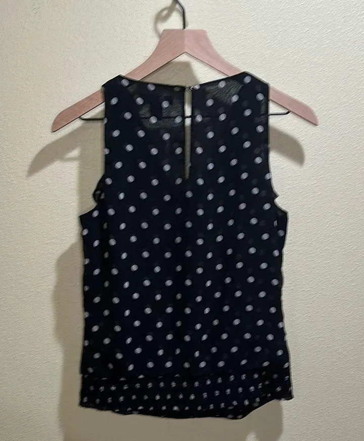 White House Black Market Size Small Black and White Polka Dot Ruffled Tank Top - Image 5