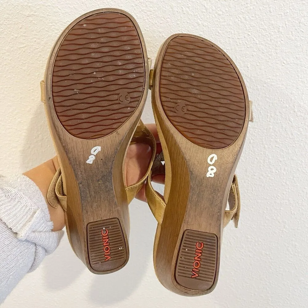 Vionic Sandal Women 8 Tan Slip-on‎ Wedge Maggie Orthaheel Cork Comfort Patent - Image 9