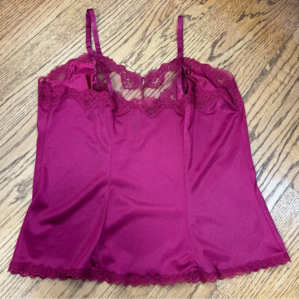 Vintage 80’s Bari Silky Nylon Lace Burgundy Camisole Size M Red Size M - Image 11