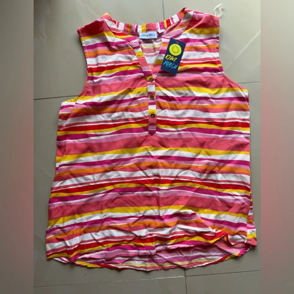 Women’s Kiwi & Fresh Tank Top pink colorful stripes sleeveless summer Rayon PL Size undefined - Image 3