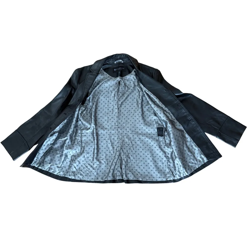 Reaction Kenneth Cole Black Leather Blazer Jacket Womens Size L Lined - Image 3