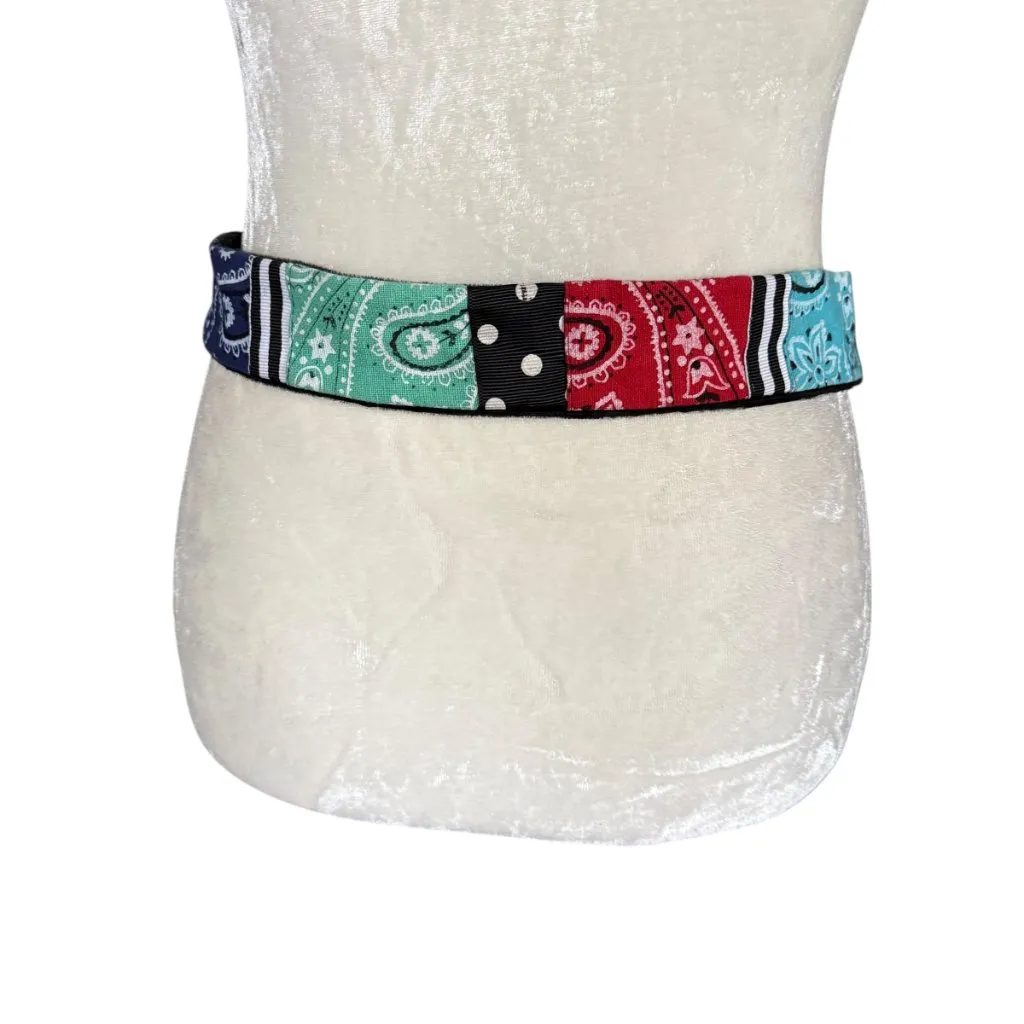 Women's multicolored patchwork bandana patterned belt with brass ring buckle Multiple - Image 4