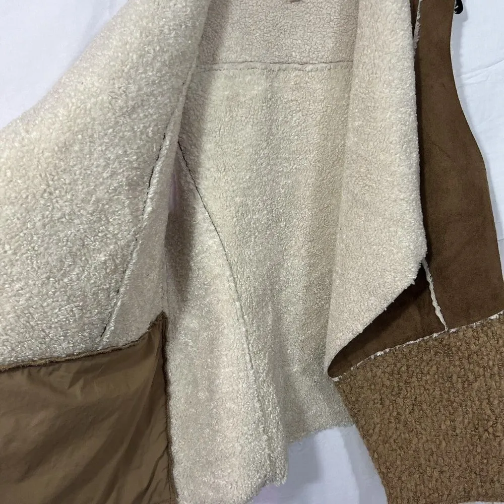 Chicos Faux Suede Sherpa Vest Size 2 Large Brown Sleeveless‎ - Image 3