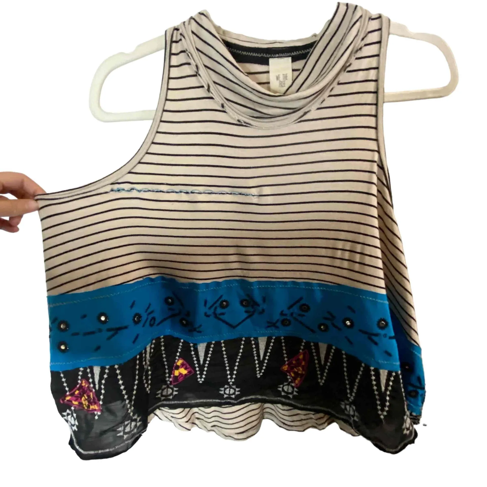 We The Free Womens‎ Blue Embroidered North South Tank Top Sleeveless Sz S-flawed - Image 6