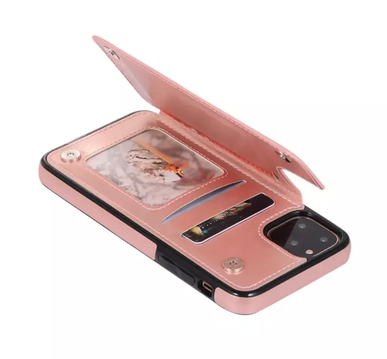 iPhone 12Pro Max Fashion Flip Cards Holder Wallet Case Rose Gold - Image 3