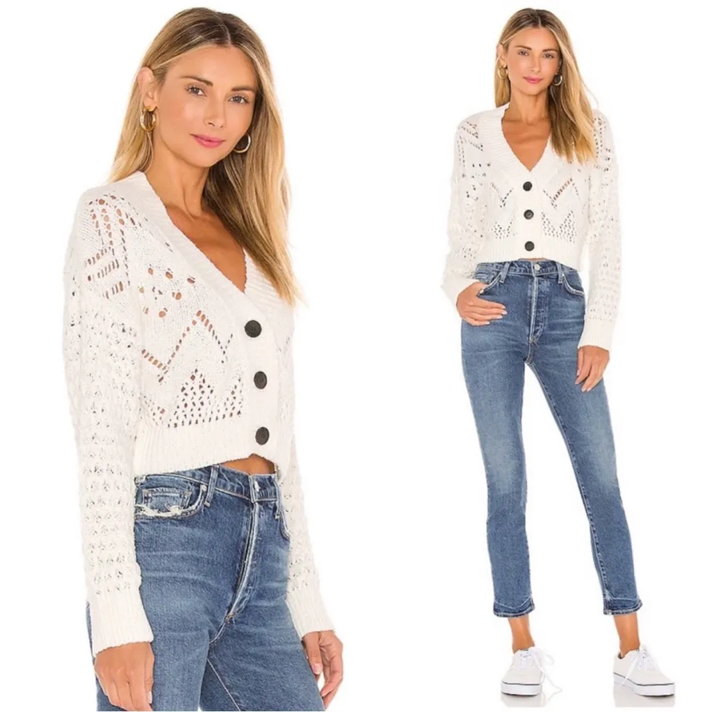 Free People Chloe Loose Knit Cropped Cardigan Sweater - Image 3