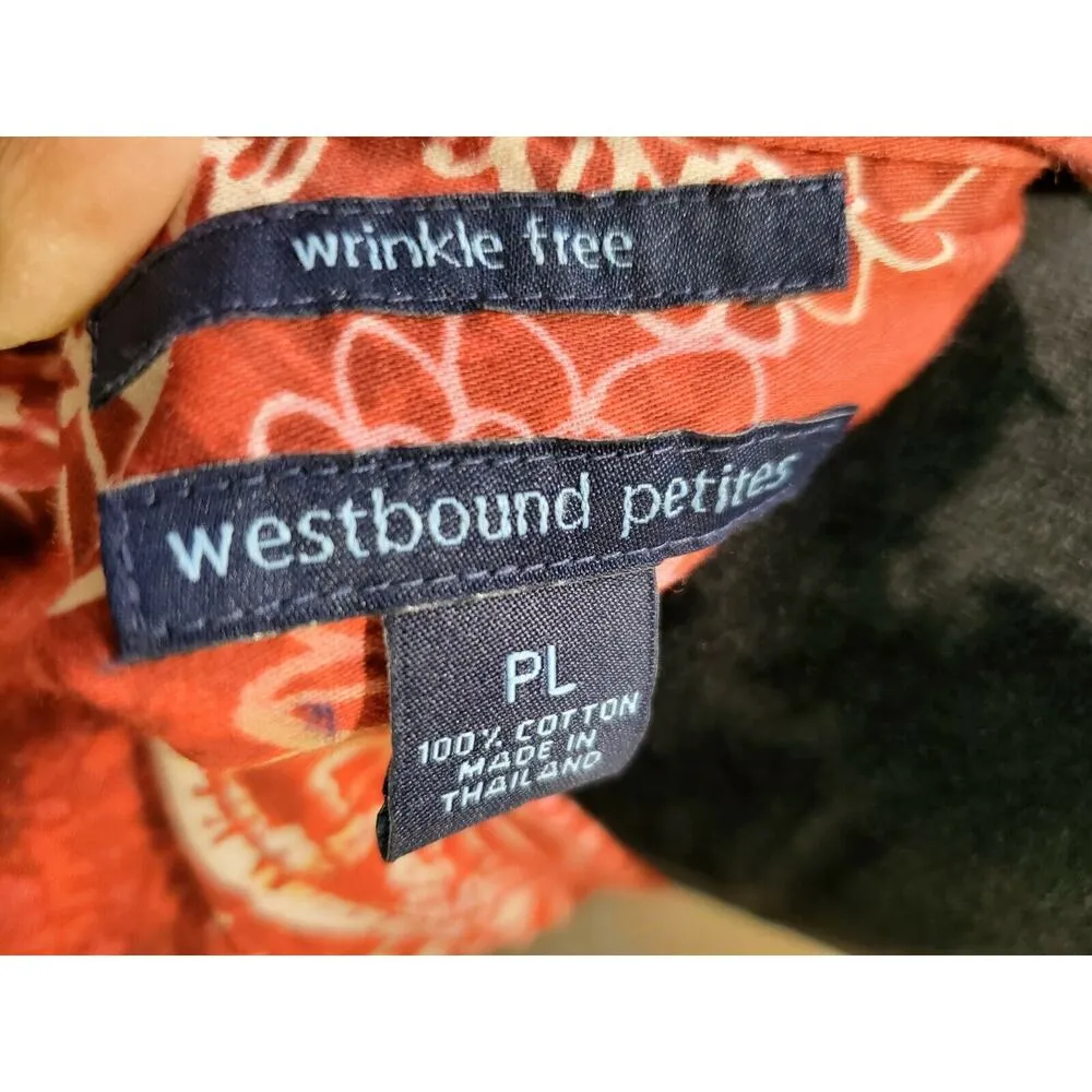 Westbound Women's Red Floral Cotton Long Sleeve Collared Button Down Shirt PL - Image 8