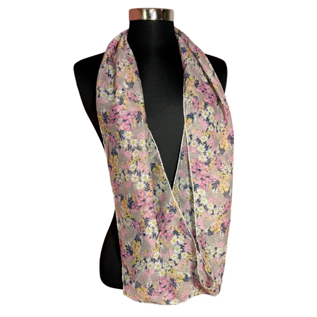 Infinity Scarf Pink Floral Lightweight Semi-Sheer - Image 2