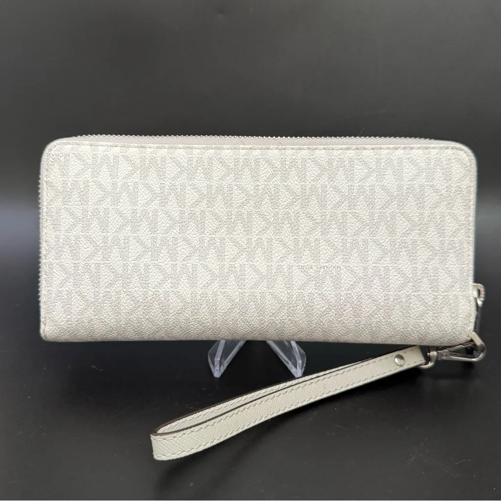 MICHAEL KORS Jet Set Travel Continental Zip Around Gray Leather Wallet Wristlet - Image 3