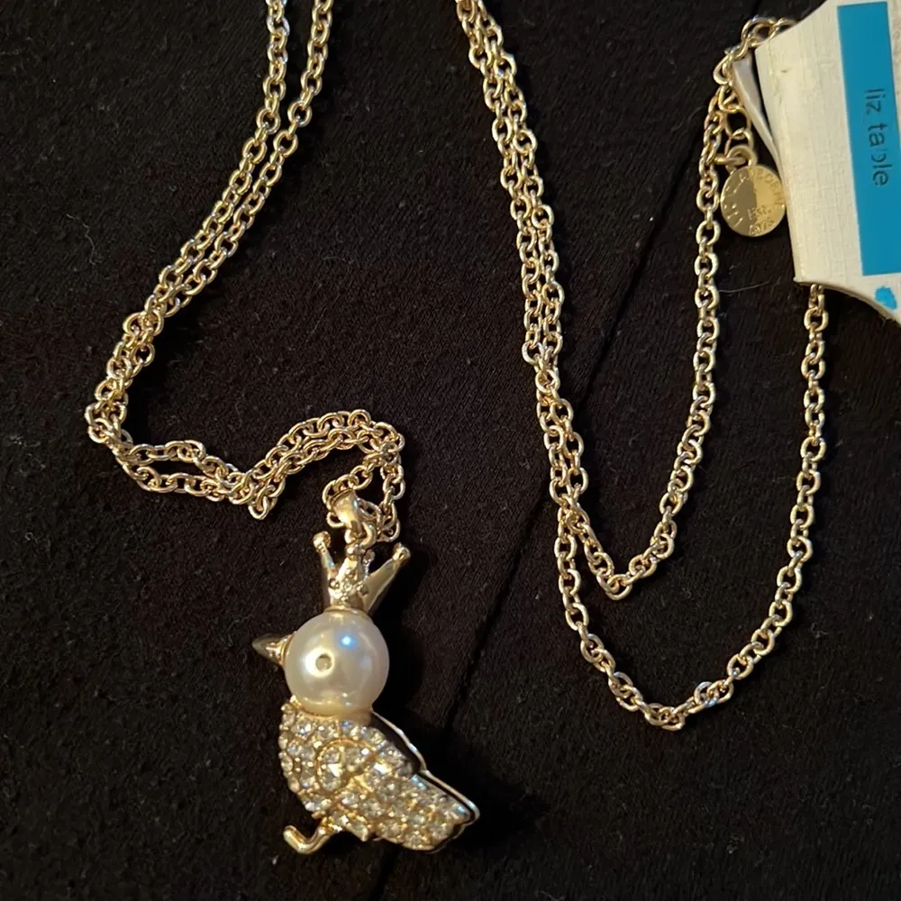 Liz Claiborne Beautiful Bird w/ Crown Necklace 18” Pearl Head & Gem Stone Body - Image 2