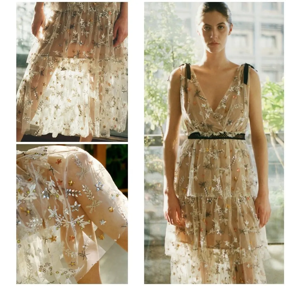 💕SELF-PORTRAIT💕 Star Mesh Embroidered Midi Dress ~ US 4 - Image 9