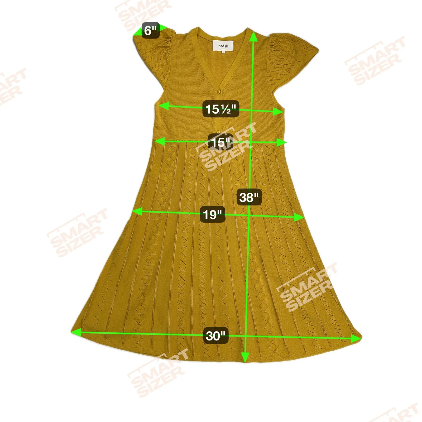 ba&sh Adana Pointelle Babydoll Cap Sleeve Knit Dress Mustard Yellow Lined Size 2 - Image 6